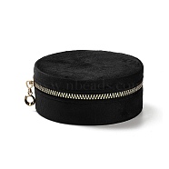Round Velvet Jewelry Storage Zipper Boxes, Portable Travel Jewelry Case for Rings Earrings Bracelets Storage, Black, 10.5x4.5cm(CON-P021-02E)