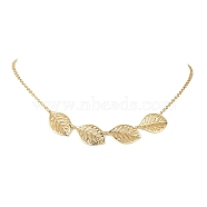 Hollow Leaf Brass Pendant Necklaces, with 304 Stainless Steel Cable Chains, Golden, 16.42 inch(417mm)(NJEW-TA00135)