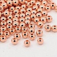 Brass Spacer Beads, Round, Rose Gold, 6mm, Hole: 1.5mm(X-EC317-4)