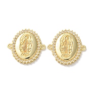 Rack Plating Brass Cubic Zirconia Virgin Mary Oval Connector Charms, Long-Lasting Plated, Lead Free & Cadmium Free, Real 18K Gold Plated, Clear, 25x25.5x3mm, Hole: 1.5mm(KK-C084-35D-G)