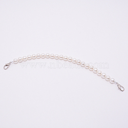 White Acrylic Round Beads Bag Handles, with Zinc Alloy Lobster Clasps and Steel Wire, for Bag Replacement Accessories, Platinum, 31cm(FIND-TAC0006-24G-01)