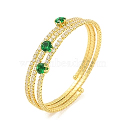 Rack Plating Brass Pave Clear Cubic Zirconia Open Cuff Wrap Bangles, Long-Lasting Plated, Lead Free & Cadmium Free, Real 18K Gold Plated, Green, Inner Diameter: 2-1/8 inch(5.3cm), 13mm(BJEW-B110-01G-01)