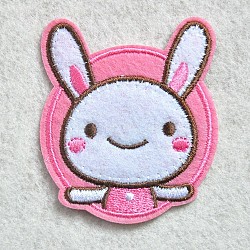 Bunny Computerized Embroidery Cloth Iron on/Sew on Patches, Costume Accessories, Appliques, Rabbit, Pink, 62x55mm(DIY-I013-19)
