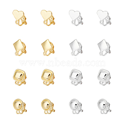 16Pcs 8 Style Alloy Clip-on Earring Findings, with Horizontal Loops, Rhombus & Square & Flat Round & Heart, Platinum & Golden, 13~16x10~11x9~14mm, Hole: 1.4~1.6mm, 2pcs/style(FIND-UN0002-95)