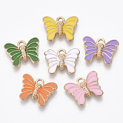 Alloy Enamel Pendants, Butterfly, Light Gold, Mixed Color, 12.5x16x2.5mm, Hole: 1.8mm(PALLOY-R119-06)