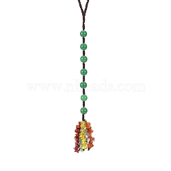 Natural Green Aventurine Round Beaded Pendant Decorations, Polyester Cord and Gemstone Chip Tassel Car Hanging Decorations, 270mm(PW-WG22865-04)