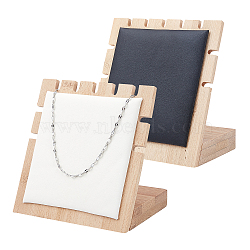 2Pcs 2 Colors Bamboo Jewelry Display Stand Showcase for Pendant Necklace, with Leather Lining, Square, Mixed Color, 11x11x6.8cm, Slot: 4mm, 1pc/color(ODIS-FG0001-30)