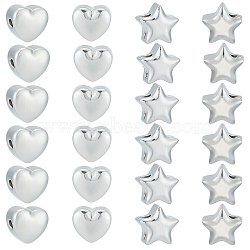 24Pcs 2 Style 304 Stainless Steel Beads, Star & Heart, Stainless Steel Color, 6x6~6.5x4mm, Hole: 1.5mm, 12pcs/style(STAS-UN0046-46)
