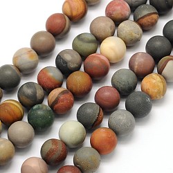Frosted Round Natural Polychrome Agate Beads Strands, 6mm, Hole: 1mm, about 65pcs/strand, 15.3 inch(G-N0166-67-6mm)