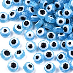 Resin Beads, Flat Round, Evil Eye, Light Sky Blue, 6x4mm, Hole: 1.5mm(X-RESI-S339-4x6-20)