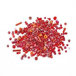 Glass Seed Beads, Mixed Style, Mixed Shapes, Red, 1~7x2~4mm, Hole: 0.7~1mm(X-SEED-S059-007)