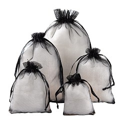 5 Style Organza Gift Bags with Drawstring, Jewelry Pouches, Wedding Party Christmas Favor Gift Bags, Black, 100pcs/bag(OP-LS0001-01C)