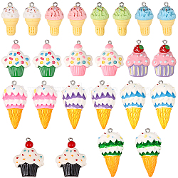 24Pcs 12 Styles Opaque Resin Imitation Food Pendants, Ice Cream Charm, with Platinum Tone Iron Loops, Mixed Color, 25~41x15~25x9~22mm, Hole: 1.8~2mm, 2pcs/style(RESI-SC0006-61)