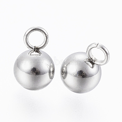 Tarnish Resistant 304 Stainless Steel Charm, Round, Stainless Steel Color, 8x5mm, Hole: 2mm(STAS-E146-01B-P)