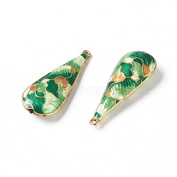Handmade Cloisonne Pendants, Teardrop, Sea Green, about 41mm long, 16mm wide, 8mm thick, hole: 1mm(CLB-41X16-5)