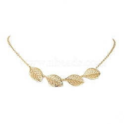 Hollow Leaf Brass Pendant Necklaces, with 304 Stainless Steel Cable Chains, Golden, 16.42 inch(417mm)(NJEW-TA00135)