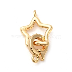 Brass Fold Over Clasps, Star, Real 18K Gold Plated, Star: 14x11.5x2mm, Hole: 1.4mm; Clasp: 10.5x8x2mm, Hole: 1.2mm(KK-M270-15G)