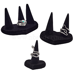 3Pcs 3 Style Flocking Finger Ring Display Stands, with Resin Inside, Black, 1pc/style(RDIS-AR0001-01)