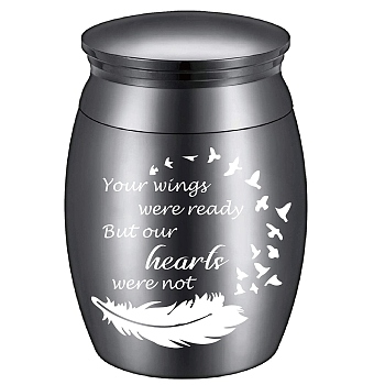 Stainless Steel Cremation Urn, for Commemorate Kinsfolk Cremains Container, Column, with Velvet Pouch and Silver Polishing Cloth, Feather, 40.5x30mm