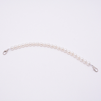 White Acrylic Round Beads Bag Handles, with Zinc Alloy Lobster Clasps and Steel Wire, for Bag Replacement Accessories, Platinum, 31cm