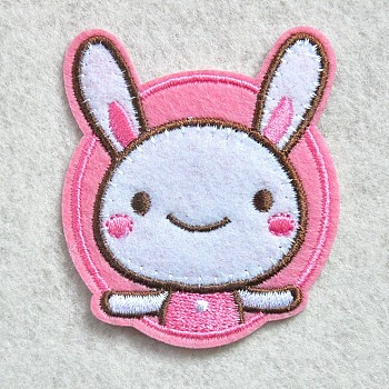 Bunny Computerized Embroidery Cloth Iron on/Sew on Patches, Costume Accessories, Appliques, Rabbit, Pink, 62x55mm