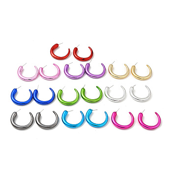 Horn Acrylic Stud Earrings, Half Hoop Earrings with 316 Surgical Stainless Steel Pins, Mixed Color, 46x8.5mm