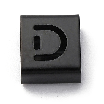 Ion Plating(IP) 304 Stainless Steel Square Slide Charms, Black, Letter D, 9x8x4mm, Hole: 3.5x8.5mm