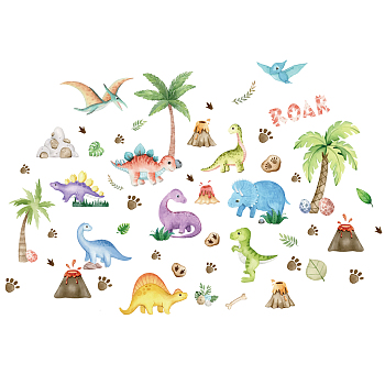 PVC Wall Stickers, Rectangle, for Home Living Room Bedroom Decoration, Dinosaur Pattern, 380x980mm