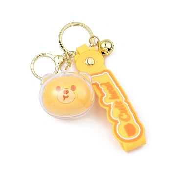 Cartoon Acrylic & PVC Small Animal Head Pendant Keychains, with Alloy Keychain Ring, for Bag Car Key Pendant Decoration, Bear, 120mm