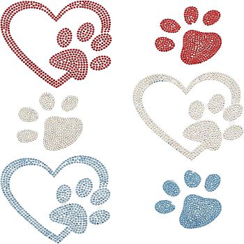Heart & Pawprint Glitter Hotfix Rhinestone, Iron on Patches, Hot Melt Adhesive on the Back, Dress Shoes Garment Decoration, Mixed Color, 18~88x13.5~100x1.5~2mm