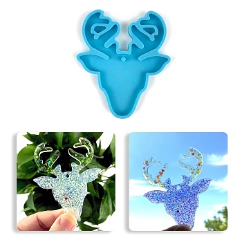 DIY Christmas Reindeer Head Pendant Silhouette Silicone Molds, Resin Casting Molds, for UV Resin, Epoxy Resin Craft Making, Dodger Blue, 82x72x6mm, Hole: 3mm
