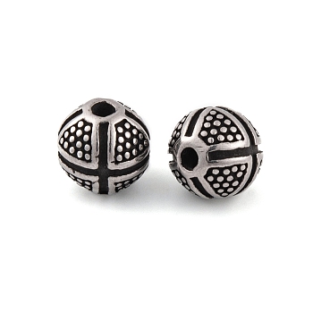 304 Stainless Steel Beads, Round, Antique Silver, 8mm, Hole: 1mm