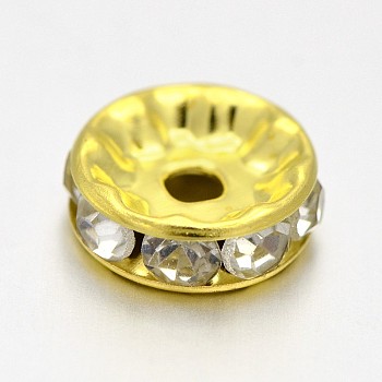 Flat Round Iron Rhinestone Spacer Beads, Golden, 6x3mm, Hole: 1mm, 1000pcs/bag