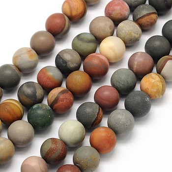 Frosted Round Natural Polychrome Agate Beads Strands, 6mm, Hole: 1mm, about 65pcs/strand, 15.3 inch