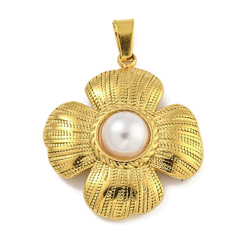 Ion Plating(IP) 304 Stainless Steel Pendants, with ABS Imitation Pearl  Plastic Pendants, Flower, Flower, 27x24x7.5mm, Hole: 4.5x3mm