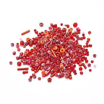 Glass Seed Beads, Mixed Style, Mixed Shapes, Red, 1~7x2~4mm, Hole: 0.7~1mm
