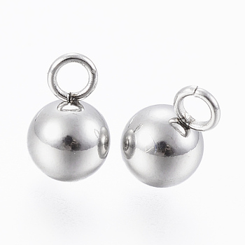 304 Stainless Steel Charm, Round, Stainless Steel Color, 8x5mm, Hole: 2mm