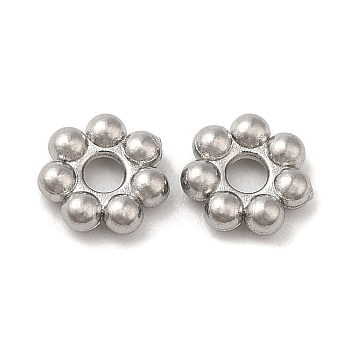 304 Stainless Steel Spacer Beads, Flower, Granulated Beads, Stainless Steel Color, 3x1mm, Hole: 0.8mm