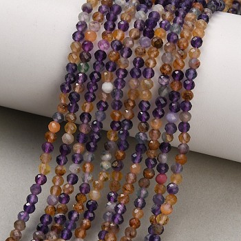 Natural Purple Fluorite Beads Strands, Faceted Round, 3~3.5mm, Hole: 0.7mm, about 128pcs/strand, 15.35 inch(39cm)