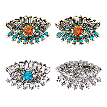 AHADEMAKER 4Pcs 2 Colors Colorful Rhinestone Horse Eye Brooch Pin, Alloy Badge for Backpack Clothes, Mixed Color, 25x38~39x11mm, Pin: 0.8mm, 2pcs/color