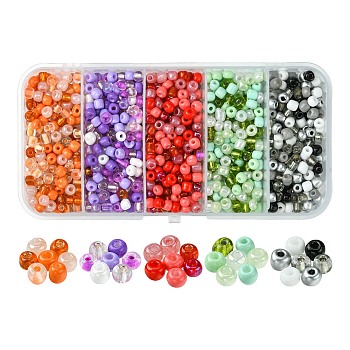90G 5 Style Opaque & Transparent Inside Colours Glass Seed Beads, Round Hole, Round, Mixed Color, 4mm, Hole: 1.4~1.5mm, about 18g/style