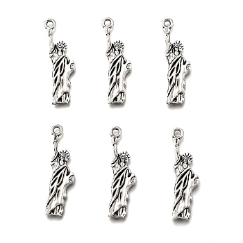 Tibetan Style Alloy Statue of Liberty Pendants, Cadmium Free & Lead Free, Antique Silver, 34x9.6x3mm, Hole: 2mm, about 333pcs/500g
