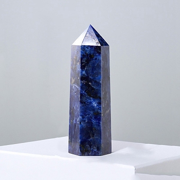 Point Tower Natural Sodalite Home Display Decoration, Healing Stone Wands, for Reiki Chakra Meditation Therapy Decos, Hexagon Prism, 100x30mm