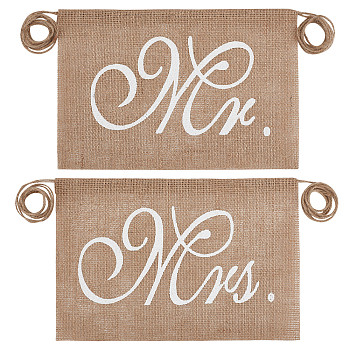 Mr and Mrs Burlap Chair Banners, Bride & Groom Chair Signs for Wedding Decorations, Engagement Party Supplies, Tan, 1350~1370mm, 2pcs/set