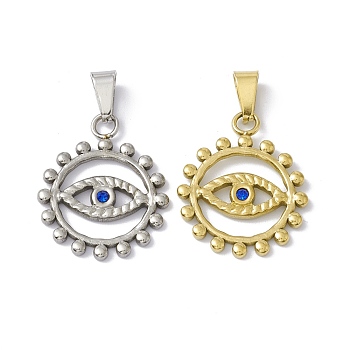 304 Stainless Steel Pendants, with Sapphire Rhinestone, Ring with Horse Eye, Mixed Color, 24x20x2mm, Hole: 6.5x3mm