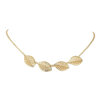 Hollow Leaf Brass Pendant Necklaces, with 304 Stainless Steel Cable Chains, Golden, 16.42 inch(417mm)