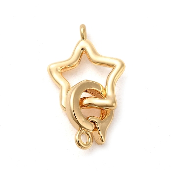 Brass Fold Over Clasps, Star, Real 18K Gold Plated, Star: 14x11.5x2mm, Hole: 1.4mm; Clasp: 10.5x8x2mm, Hole: 1.2mm