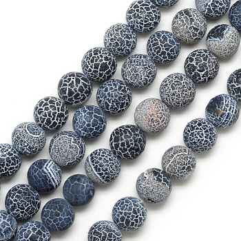 Natural Weathered Agate Bead Strands, Frosted, Dyed, Round, Gray, 7.5~8mm, Hole: 1.2~1.4mm, about 49pcs/strand, 15.5 inch