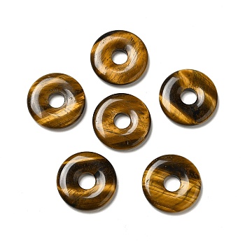 Natural Tiger Eye Pendants, Donut/Pi Disc Charm, 29.5x5.5mm, Hole: 8.3mm