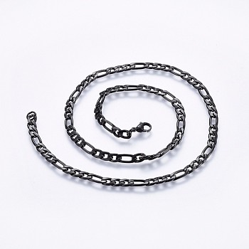 304 Stainless Steel Figaro Chain Necklaces, with Lobster Claw Clasps, Gunmetal, 20 inch(51cm), 5x1.5mm